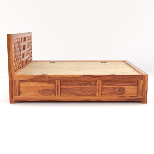 Image of Sheesham Wood Niwar Queen Size Bed with Box Storage for Living Room Wooden Furniture for Home (Honey Brown)