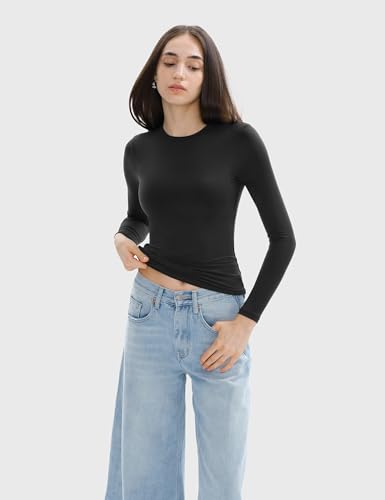 Women's Long Sleeve Shirts Crew Neck Slim Fit Going Out Tops Basic Tees Barely There Collection4
