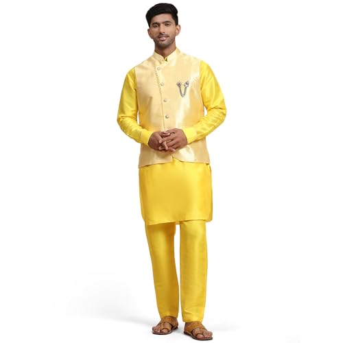 Men Silk Kurta Pajama Set With Nehru Jacket Indian Ethnic Wear (Waistcoat) (C-102)