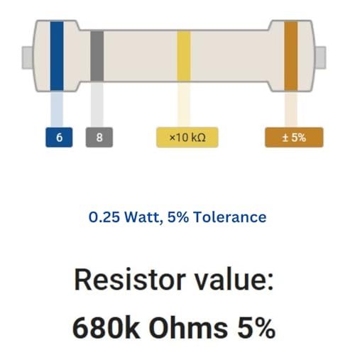 Image of 680k Ohm Resistor 1 /4W 5% Tolerance, Pack of 100 (680k Ohm)