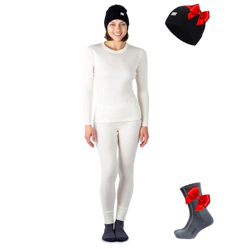 Merino.tech Merino Unterwäsche Damen Set + Mütze...
