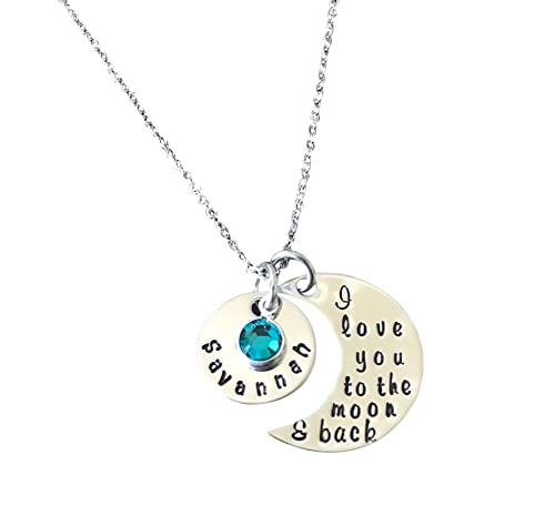 I Love You to the Moon and Back Necklace Quote Jewelry Personalized Gifts Custom Phrase Birthday Gift Handstamped Moon Necklace Mothers Day