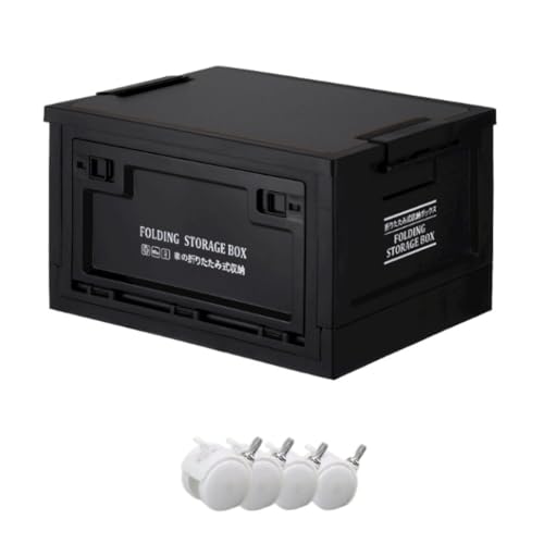 車用収納ボックス 折りたたみ 収納ケース 整理箱 キャンプボックス 木製蓋 両ハンドル 全方位から取り出せる スタイリッシュ トランクボックス 家庭用 アウトドア 車載収納ボックス 小物入れ 密封防塵 整理整頓 (黒/印字+木製蓋+キャスター, 55L/5