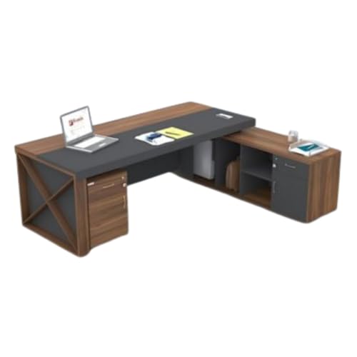 Image of Director and Executive L-Shape Director Desk with Storage and Drawer Wire Manager | Walnut Finish Table | Computer Desks for Office| 5-Year Warranty & Free Assembly - LDL-569