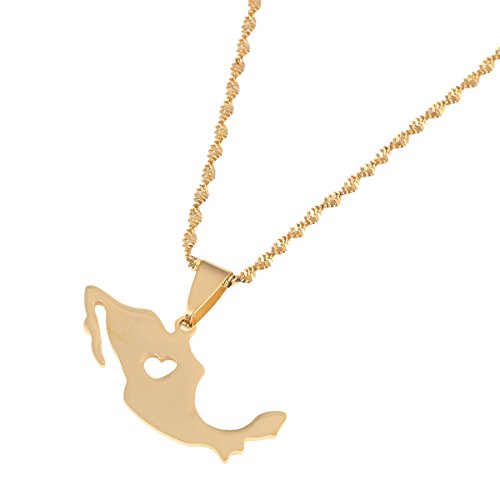 Stainless Steel Mexico Map Pendant Necklace Gold Color Mexican Jewelry Maps Mexicanos