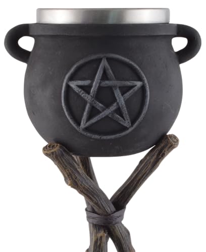 Hexenkelch auf 3 Besen, Pentagramm, entnehmbarer Stahleinsatz