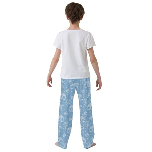 Boys' Pants Christmas Snow Doodle Blue Long Bottoms Jogger Pants Elastic Waist Trousers with Pockets S-XL3