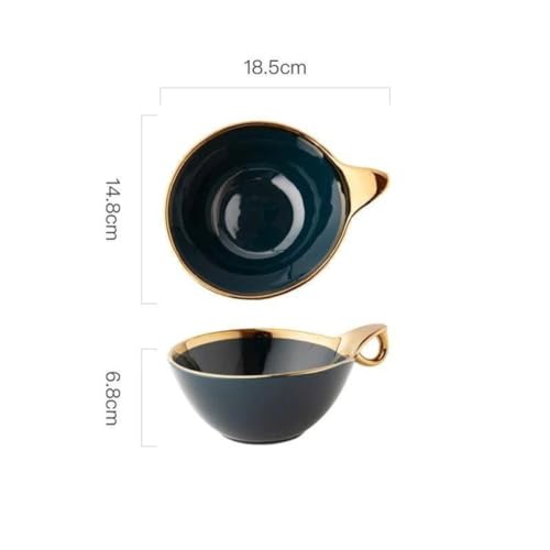 Image of Smokey Cocktail Royal Green with Gold Rim Pack of 1 Snacks Bowl for Serving Noodle | Maggie | Mixing Pasta Bowl | 500ml Capacity (Lid Not Included)