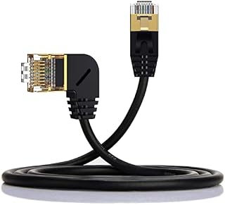 Cat8 Ethernet Cable, Disscool Gold Plated Head High Speed RJ45 Flat Internet Cable Network LAN Patch Cord Male to Left 90 Degree Male OD3.8mm for Modem/Router(0.6m,straight to Left 90 Degree)