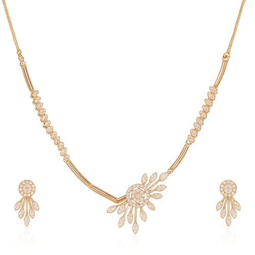 Image of Nilu's Collection Rose Gold Plated AD Stone Jewellery Set for Women, Girls | Special Ocassion, Wedding, Engagement, Dating | Anti Tarnish | Anti Allergy | Necklace and Earring Set | Gift for Her