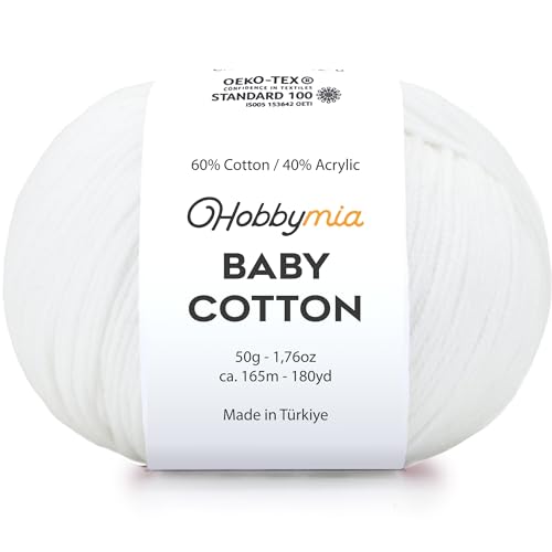 Image of Baby Cotton Blend Yarn - Soft Sport Weight Yarn for Crochet & Amigurumi - 50g /180yds - 60% Cotton 40% Acrylic - Ideal for Baby & Knitting Proj.(Max White, 1 Ball)
