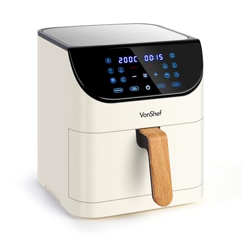 VonShef Air Fryer 6L - 1500W Compact 10-In-1 Airfryer Rapid Air Technology Digital LED Display Nordic Design 60 Min Timer Non-Stick & Dishwasher-Safe Healthy Oil-Free Cooking - Fika Range Cream