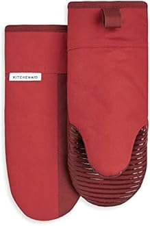 KitchenAid Beacon Two-Tone Non-Slip Oven Mitt Set, Passion Red/Bordeaux, 5.75"x13", 2 Piece