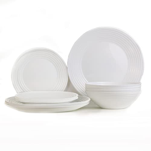 Blueniya Dinnerware Set 12 Pcs Dish Set White Plates Durable Dinner Plates Porcelain White Dinnerware Set, Kitchen Plates And Bowls Set| Microwave, Dishwasher Safe | Chip Resistant Plates #TOP1