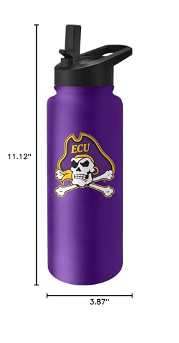 Image of Logo Brands NCAA East Carolina Pirates 34 oz Stainless Steel Quencher Bottle - Team Color, Straw Included, No-Spill Lid, Easy Carry Handle - Keeps Drinks Cold For Hours