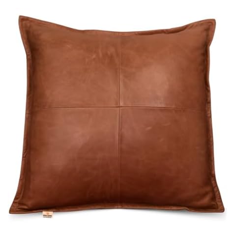 Ganloz Lambskin Leather Pillow Cover - Sofa Cushion Case - Decorative Throw Covers for Living Room & Bedroom, 18x18 Inches - Antique Brown Box Pack of 2 Cover