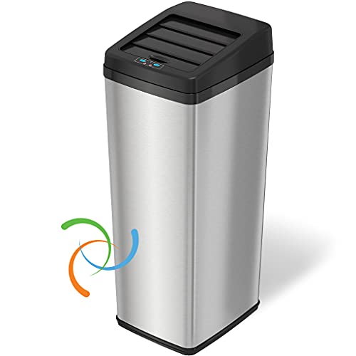 Itouchless 14 gallon sliding lid automatic sensor trash can with …