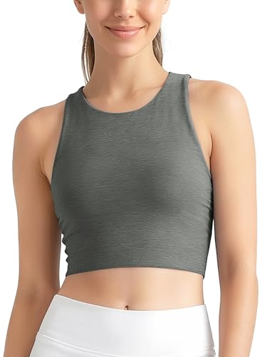 Image of ODODOS Racerback Tank Bra for Women High Neck Non Padded Medium Support Sports Bra Workout Yoga Crop Tops