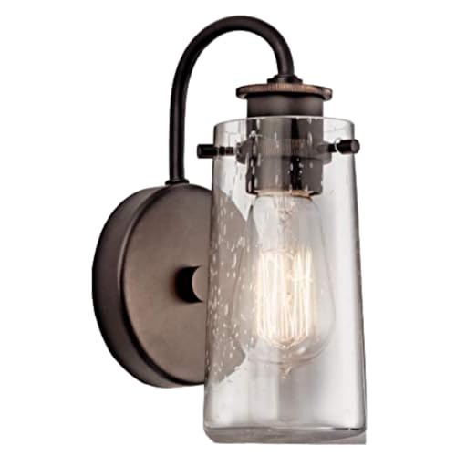 Image of Kichler Braelyn 9.5 inch Wall Sconce in Olde Bronze, 1-Light Industrial Wall Mount with Clear Seeded Glass, (9.5 inch H x 5 inch W), 45457OZ