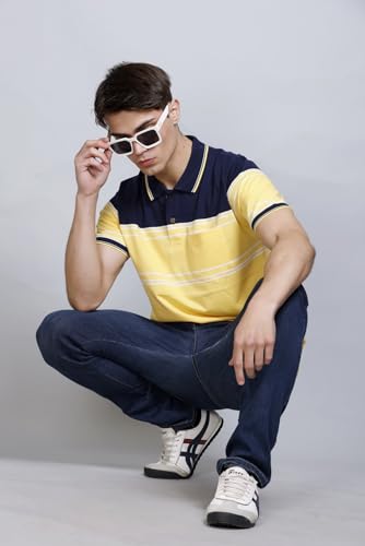 Image of SANE ORIGINALS T-Shirt for Men with Pocket || Textured Striped Polo for Men