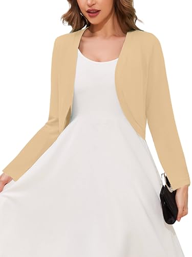 Image of Heymoments Women's Long Sleeve Thin Kintted Shrugs Sweaters Lightweight Cropped Tops Open Front Cardigan for Dress