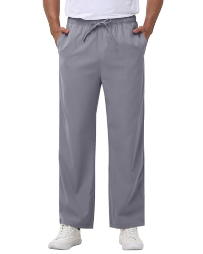 Ficerd 3 Pack Men's Casual Cotton Chino Pants, Summer Lounge Elastic Waist Drawstring Straight Pants Trousers with Pockets(Black, Dark Gray, Light Gray,XXL)4