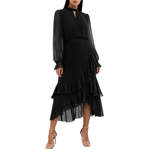 Robe élégante pour cocktail en maille fine plissée et volants avant