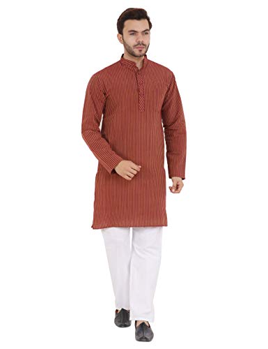 Image of LATEST CHIKAN Men's Cotton Blend Regular Striped Kurta
