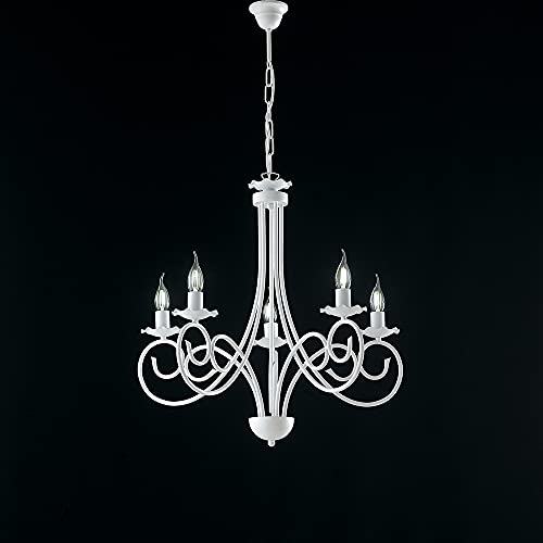 Be Light Lampadario Provenzale Candelabro 5 Luci Ferro Battuto Bianco Shabby Serie Alma