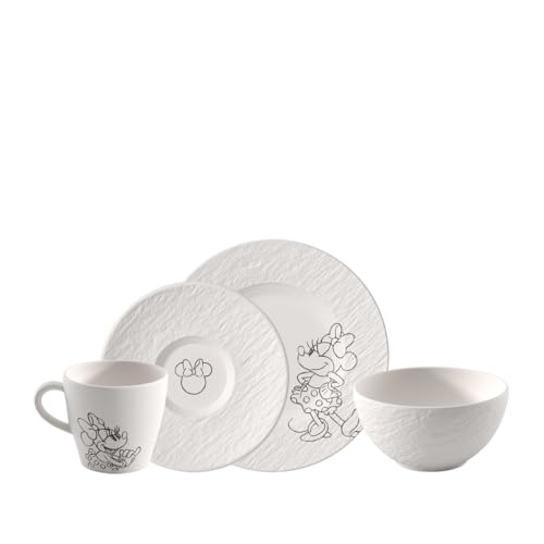Villeroy & Boch Manufacture Rock – Mickey Mouse – set petit-déjeuner, 4 pièces, noir, résistant au lave-vaisselle/micro-ondes, look ardoise avec décor...