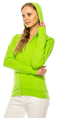 Reneseille Women's Hoodie Jacket Sweatshirt - Casual Full Zip Up Long Sleeve Slim Fit Workout Basic Active Hooded Top Sj4001 Lime M #TOP3