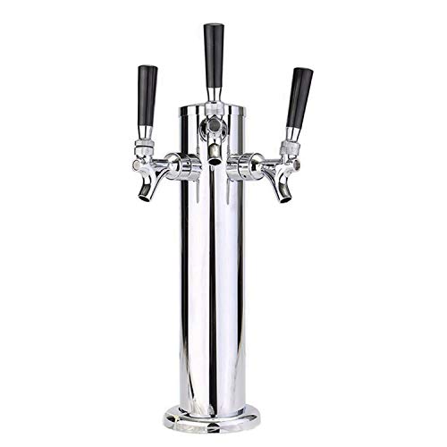 LoveDeal Stainless Steel 3 Tap Draft Beer Tower, Beer Kegerator Tower Dispenser Kit with Triple faucet, Hose, Keg Wrench - 3" Diameter