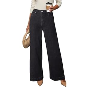 Dokotoo Women’s Casual High Waisted Jeans Stretch Wide Leg Loose Denim Pants with Pockets