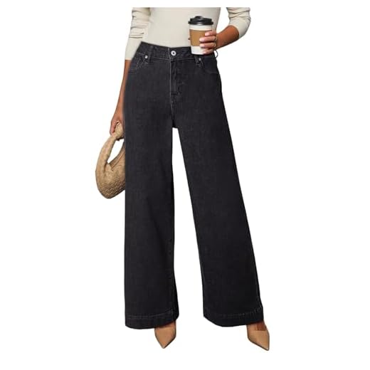 Dokotoo Women's Casual High Waisted Jeans for Women Trendy Wide Leg Loose Stretch Denim Cargo Pants Black Size 4
