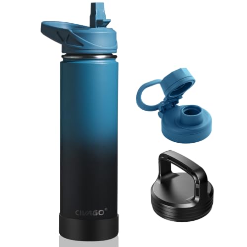 Image of CIVAGO 24 oz Insulated Stainless Steel Water Bottle With Straw and 3 Lids