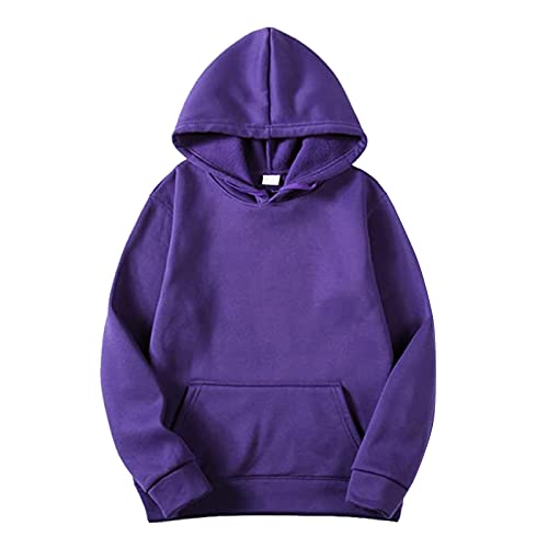 Casual Beach Hoodies for Men Drawstring Winter Fall with Hood Trendy Solid Color Thick Heavy Sweatshirts Mens Hoodies Purple
