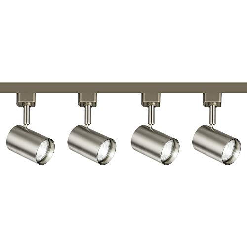 Brushed Chrome 5W GU10 LED 2M 2 Meter 4 Spot Single Circuit Track Spot Rail Bar Lighting for Office Kitchen Exhibition Shop Multi Directional Display Lighting Full Kit Connectors