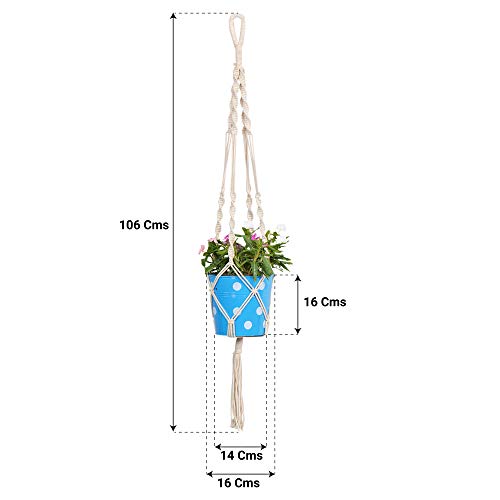 TrustBasket Round Dotted Pot with Macrame Cotton Contemporary Hanger - Set of 5 | Rope Flower Pot Holder for Indoor and Outdoor Hanging Planter Basket