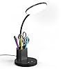 Desk Lamp, LED Desk Lamp for Home Office, Touch Table Lamp with 3 Color Modes 360° Adjustable Arm, Dimmable Desk Light with Pen Phone Holder, Black
