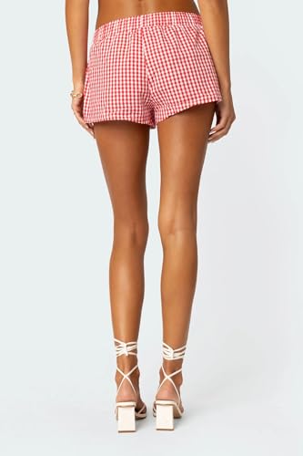 Image of Y2k Plaid Shorts Cute Baggy Ginghem Boxer Shorts for Women Checked Lounge Pajama Bottom Preppy Sleep Pj Shorts