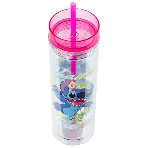 Image of Silver Buffalo Disney Lilo and Stitch inchOhana Forever inch Tall Plastic Tumbler, 20 Ounces