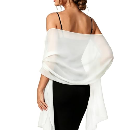 TIHNY Choles en Mousseline pour Femmes - Châle Léger et Fluide 177x75cm, Étole de Soirée Élégante pour Mariage et Cérémonie, Blanc