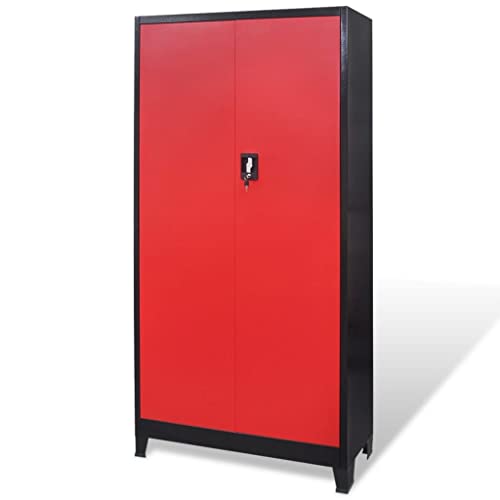 Miniatura 8 de Vidaxl Armario Herramientas 2 Puertas Acero Negro Rojo 90x40x180cm Organizador
