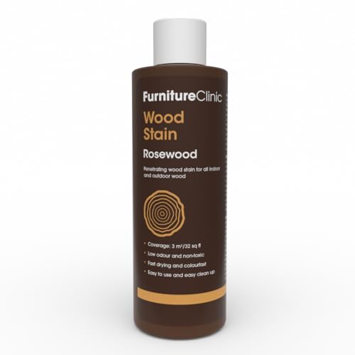 Furniture Clinic Wood Stain | Multiple Finishes | Fast Drying | Indoor and Outdoor Furniture and More | Water Based, Low Odor, Non-Toxic | Polyurethane| Rosewood (8.5oz / 250ml)