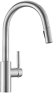 Kitchen Faucet with Pull Down Sprayer OUEN Brushed Nickel Modern Single Handle Pull Out Kitchen Sink Faucets with Deckplate for Laundry RV Farmhouse, Brass Structure, 15.75