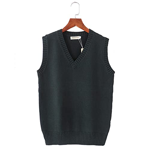 Image of Men Women Knitted Cotton V-Neck Vest JK Uniform Pullover Sleeveless Sweater School Cardigan