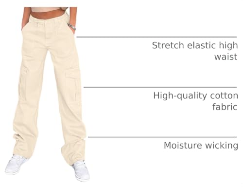 Image of Lepunuo Cargo Pants for Women High Waisted Casual Pants Baggy Stretchy Wide Leg Y2K Streetwear with 6 Pockets