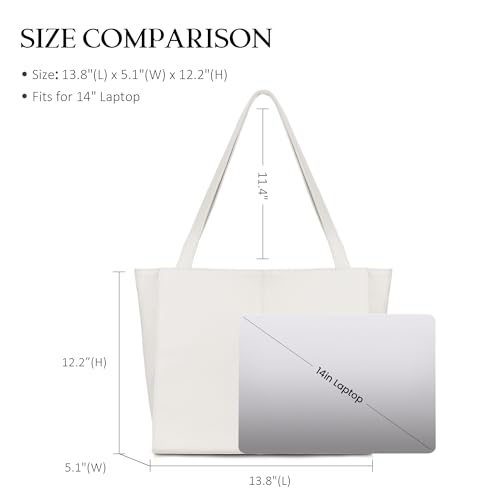 Image of befen Genuine Leather Tote Bag for Women Work Travel Leather Purse Handbags | Real Leather, Padded 14 inch Laptop Compartment, Multi-Pockets, Zipper, Tote Bag for Daily