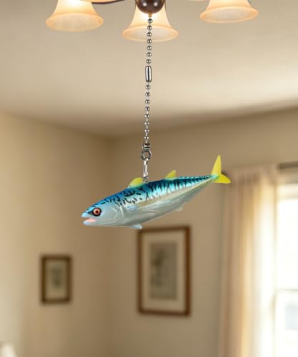 Image of 12 inch Easy-Install Ceiling Fan Pull Chain Set with Decorative Pendant - Extender & Ball Chain Connector for Light Pull Chains, Ceiling Fan Hanging Ornament Accessories (Sea Fish)
