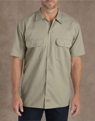 Image of Dickies Men's Short Sleeve Flex Work Shirt - Mechanic & Construction Button Down Shirt, Durable Twill